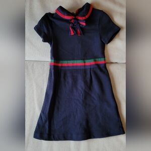 Navy Blue Kids Dress with Red and Green Accents